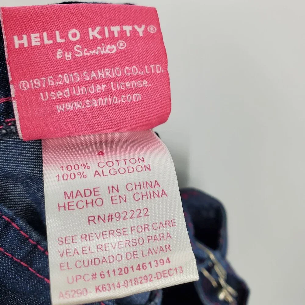 Hello Kitty Sanrio Girl's Denim‎ Button Embroidered Pink Thread Overall Dress 4